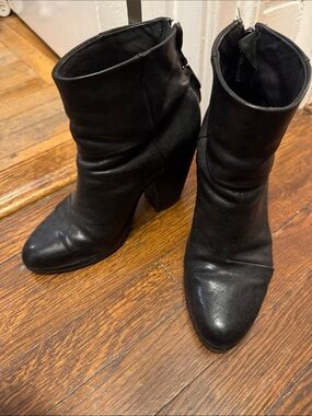 rag & bone Black Leather Ankle Booties with Block Heel